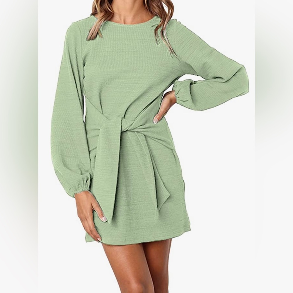 Knit long sleeve front tie dress